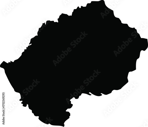 Lesotho country silhouette black map outline isolated on white background