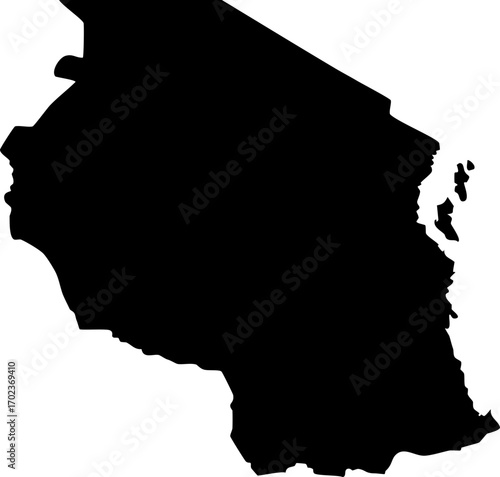 Tanzania country silhouette black map outline isolated on white background