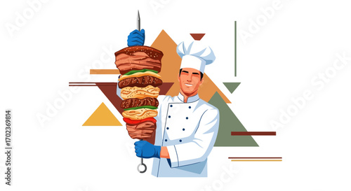 Chef Proudly Presents a Deliciously Tall Skewer of Gourmet Food Ready to Serve