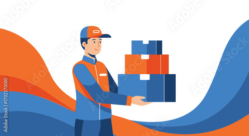 Delivery Man Carrying Packages With Illustrative Graphic Design and Attractive Colors