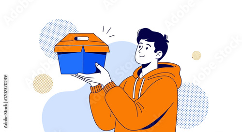 Delivery Person Illustratively Holding a Package Box Delivering Online Shopping Orders