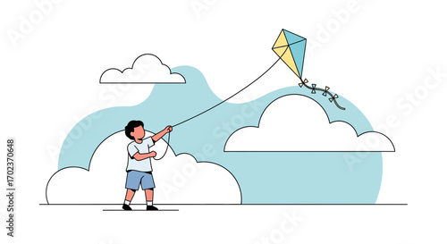 Child Flying A Kite In Sky Depicting The Activity Of Summer Fun And Leisure