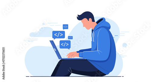 Developing Code: A Developer Working on a Laptop, Coding, and Utilizing Technology Efficiently