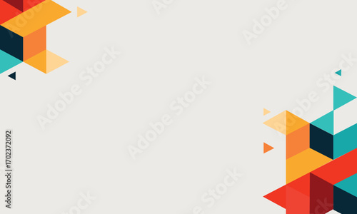 Abstract geometric background with colorful triangles and polygons on a light surface. Modern design template for presentations, posters, business cards, digital art, and creative decoration.