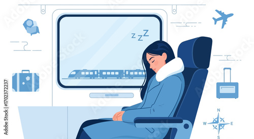 Dreamy Commute: Passenger Napping Comfortably on Train, Envisioning Destinations Ahead