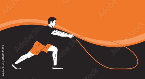 Dynamic Fitness Illustration Of A Man Exercising With a Rope Depicting Strength And Movement