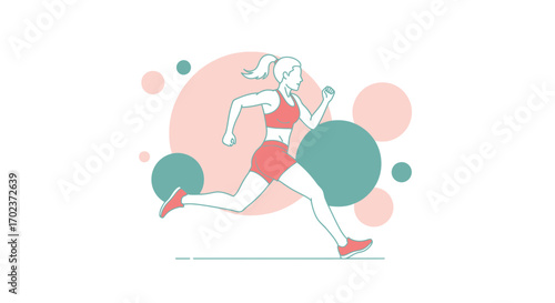 Dynamic Fitness Silhouette: Vibrant Running Woman With Colorful Background Design