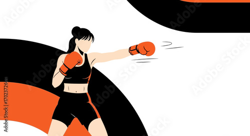 Dynamic Female Boxer Punching Conceptually, Engaging in Sport, Displaying Athleticism for