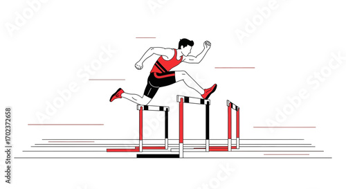 Dynamic Illustration Of A Hurdler Overcoming Obstacles, A Vector Graphic Solution
