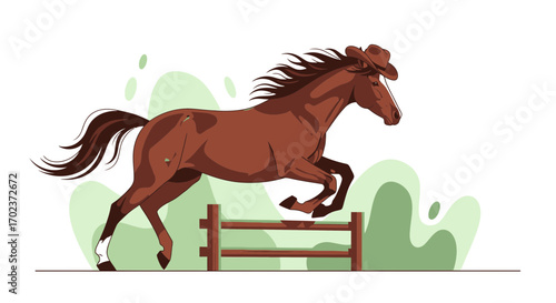 Dynamic Horse Jumping Over a Fence, Achieving Triumph with Equestrian Skill and Grace