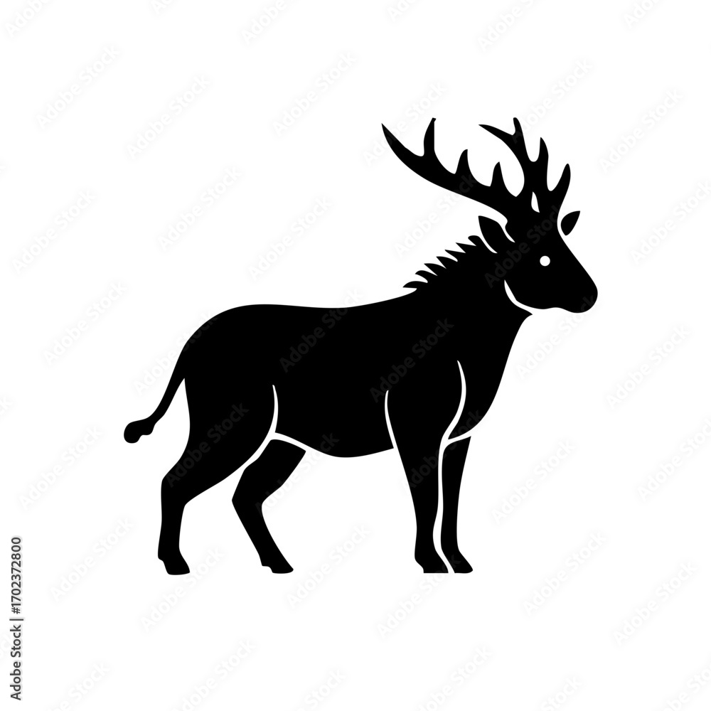 Obraz premium Majestic black silhouette of a deer with impressive antlers
