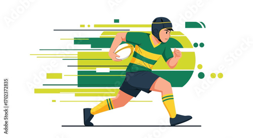 Dynamic Rugby Player Running With The Ball During A Fast-Paced Action Scene