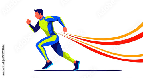 Dynamic Runner Demonstrating Velocity and Power with Streamlined Colorful Energy