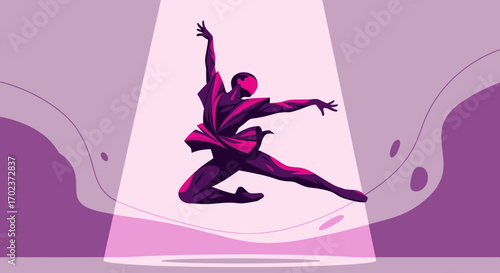 Dynamic Silhouette Of a Ballet Dancer in Motion Under a Spotlight's Gentle Beam