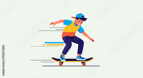 Dynamic Skateboarder Executes A Playful Stance While Enjoying Speed On Bright Backdrop