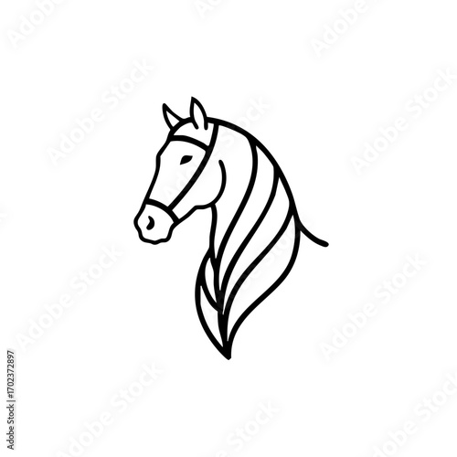 Elegant line art drawing of a horse head with flowing mane profile