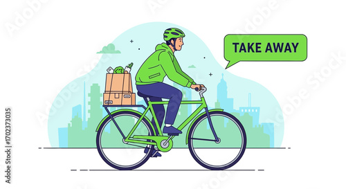 Eco-Friendly Takeaway Delivery Service in Urban Setting, Delivering Groceries by Bicycle
