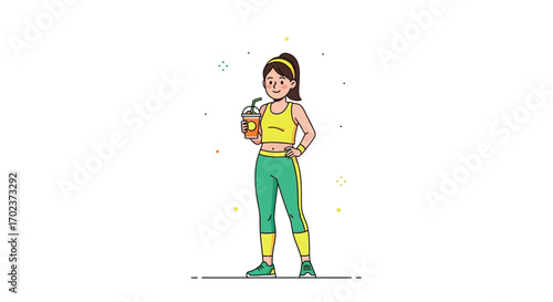 Fit Woman Enjoying Drink After Workout In Trendy Activewear And Athletic Shoes