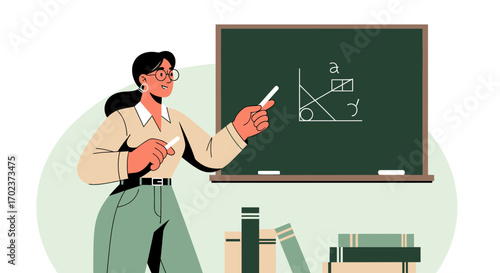 Educator Instructing With Chalk, Presenting Geometric Concepts On The Blackboard
