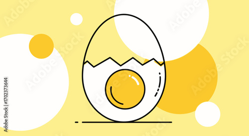 Egg Illustration Amidst Yellow Circle Composition Suitable For Food Related Themes And Concepts