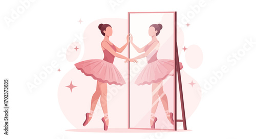 Elegant Ballerina Contemplating Reflection in a Stylish Full-Length Mirror Art