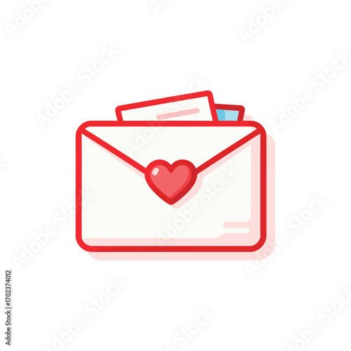 A white envelope with a red heart on the flap, symbolizing a love letter, romantic message, Valentine's Day, and heartfelt communication.