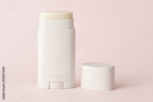 White Deodorant Stick Mockup with Blank Label on a Pink Background