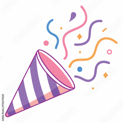 Party Popper Exploding With Colorful Confetti and Streamers celebration birthday