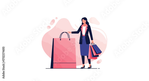 Elegant Woman Completing Her Shopping With Several Bags for Fashion and Lifestyle