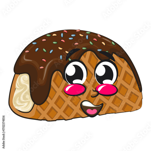 cute choco taco ice cream mascot character vector illustration, work of hand drawn
