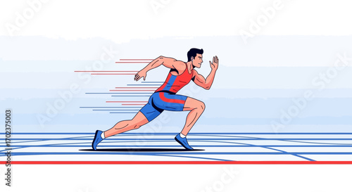 Energetic Athlete In Motion Depicted In Dynamic Illustration Of Sprinting, Running, And Speed
