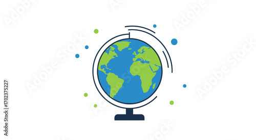 Globally Represented Earth Icon with Decorative Geometric Accents on White Background