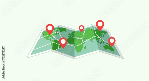 Global Travel Route Map With Location Markers Showing Destination Points Precisely