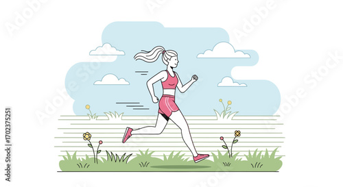 Energetic Female Runner Amidst Nature's Embrace, Achieving Fitness Goals With Delight