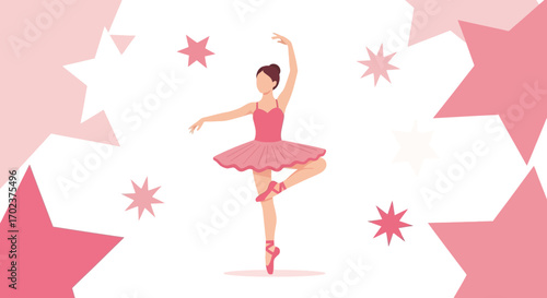 Graceful Ballerina Dancing Amidst Pink Stars Elegant Dance Design Concept