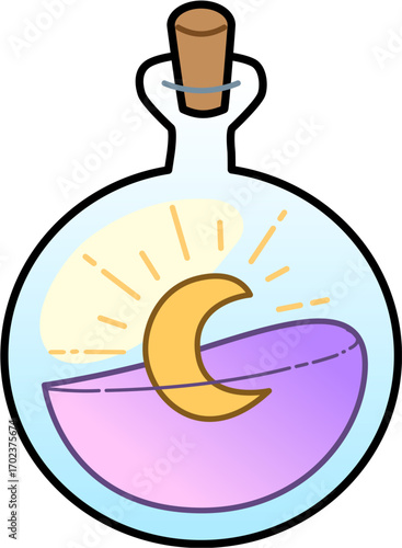 Potion Moon Water Bottle Crescent Cute Cartoon Vector Illustration