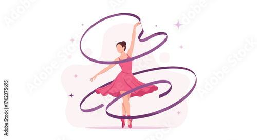 Graceful Dancer Twirling Ribbon in a Balletic Performance with Delicate Movement