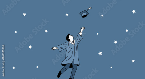 Graduation Celebration Under Celestial Canopy with Stars, Reaching for the Future