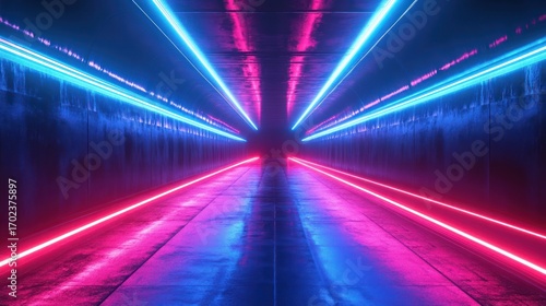 Wallpaper Mural Neon Tunnel Pathway. Futuristic, vibrant, light-filled tunnel. Potential use digital art, futuristic design, or gaming background Torontodigital.ca