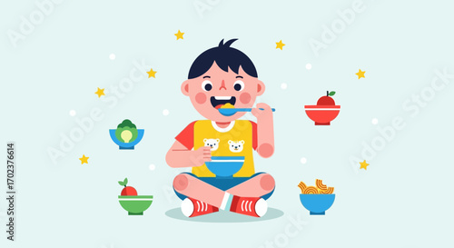 Happy Child Fully Engaged Eating Nutritious Food Representing Healthy Dietary Choices Perfectly