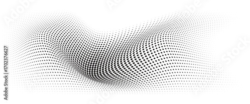 Flowing Wave Dot Halftone Pattern: Curve Gradient Shape on Transparent Background. Suitable for AI, Tech, Network, Digital, Science, and Technology Themes.