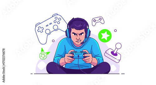Enraged Gamer Concentrating on Intense Digital Game Play Using Controller