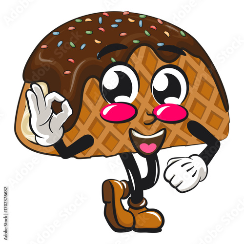 cute choco taco ice cream mascot character vector illustration greet by giving oke sign, work of hand drawn