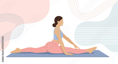 Harmony And Flexibility: Yoga Pose Depicting A Girl Executing The Splits In Graphic Design