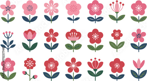 Wallpaper Mural Vector art of floral pattern with pink and red flowers Torontodigital.ca