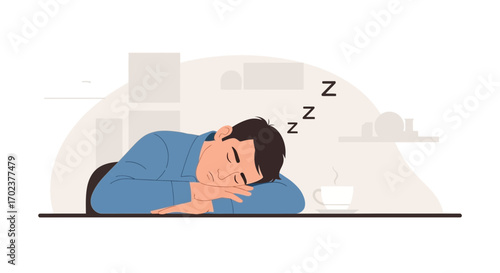 Exhausted Professional Overcome By Sleep At His Desk, Office Nap Depicted