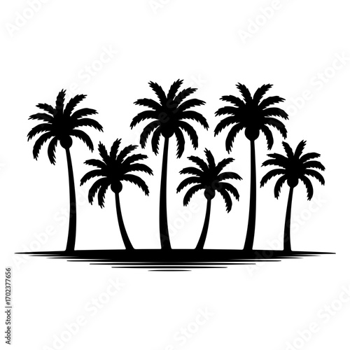 A group of palm trees silhouetted against a, suggesting a tropical scene