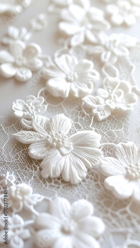 Closeup of ornate white lace fabric