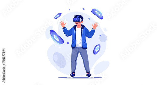 Exploring Virtual Reality: A Young Person Immersed in Futuristic Digital Experience
