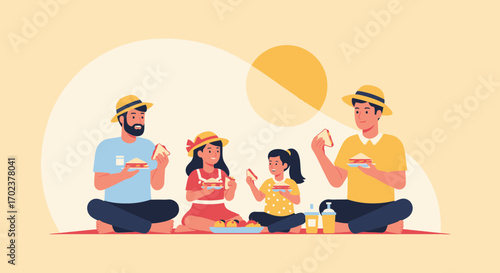 Family Gathering Enjoying A Delightful Picnic Moment Under Sunny Atmosphere